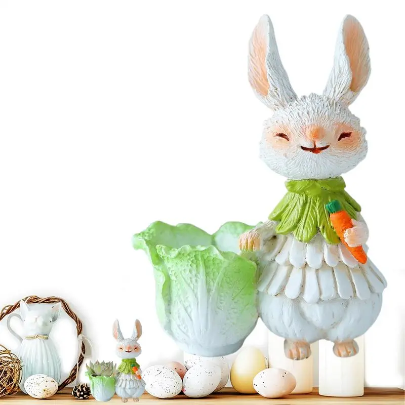 Easter Rabbit Succulent Pots Resin Bunny Statue Succulent Pots Easter Decorative Flower Pot Cute Cartoon Rabbit Plant Pot