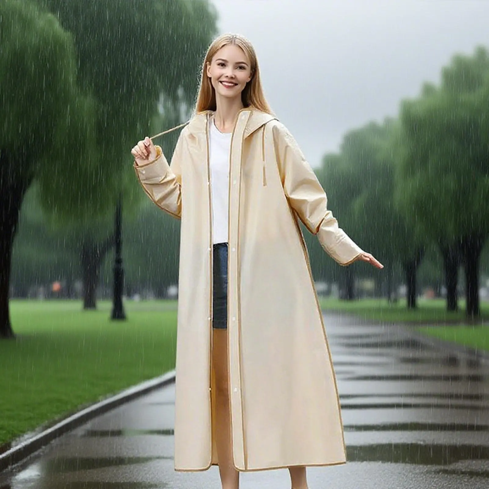 Ponchos Adult Reusable Raincoats Jacket With Hoods And Sleeves Lightweight Long Hooded Jacket Waterproof Reusable Trench Coats