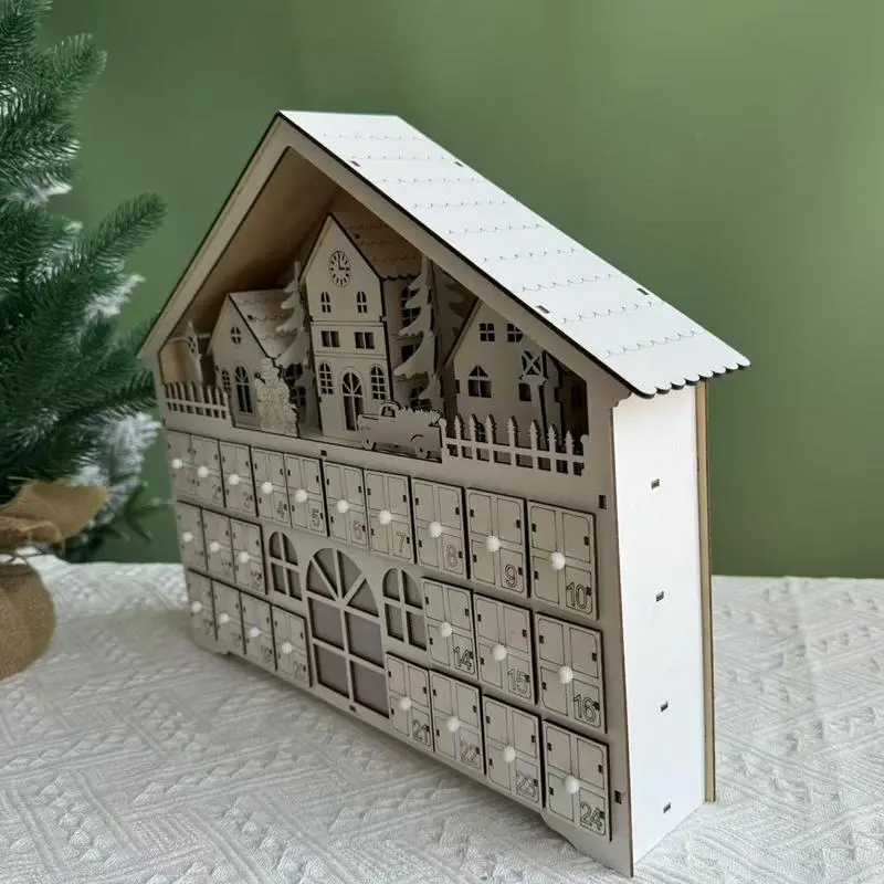 Christmas wooden advent calendars Reusable Fidget Calendar Wood Countdown Calendar  24 Drawers with LED Light