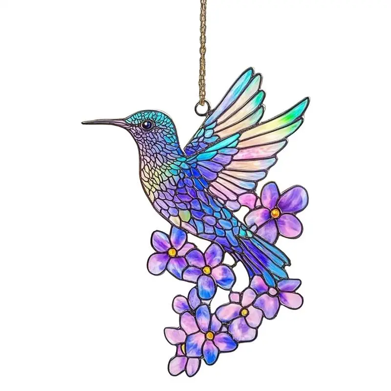 Hummingbird Sun Catcher  Bird Sun Catcher Hummingbird Flowers Wall Hangable Ornament Acrylic Stained Glass, window Hanging Decor