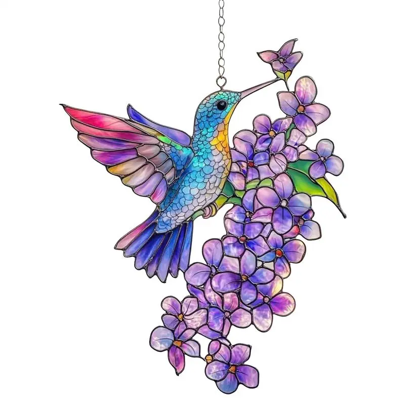Hummingbird Sun Catcher  Bird Sun Catcher Hummingbird Flowers Wall Hangable Ornament Acrylic Stained Glass, window Hanging Decor