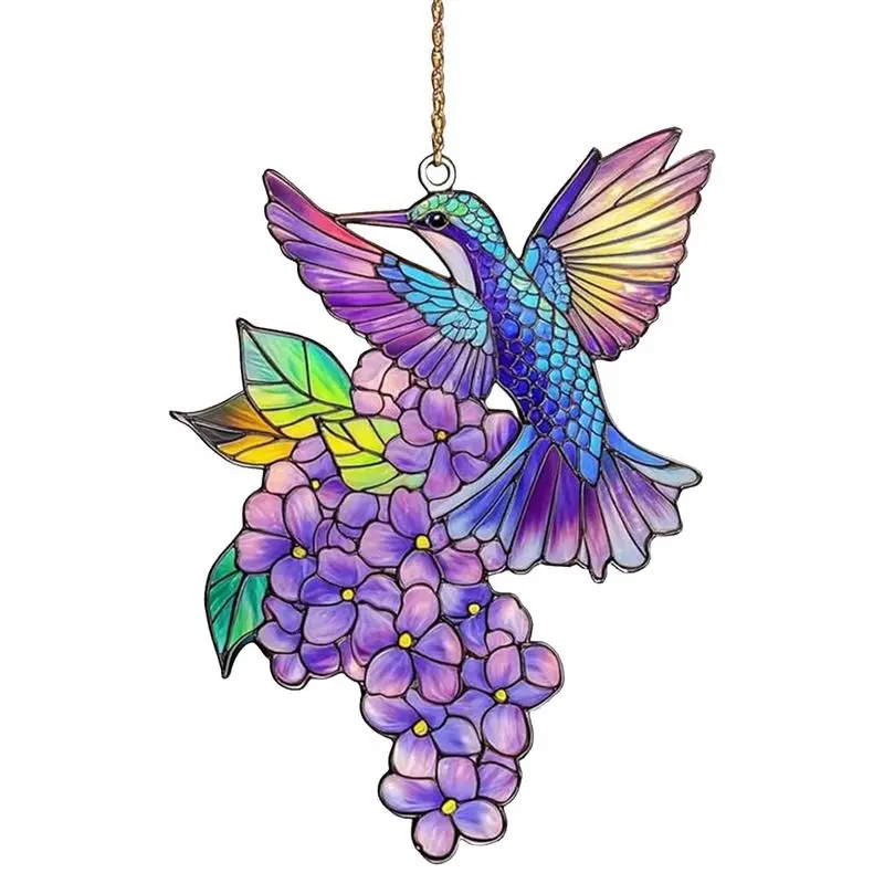 Hummingbird Sun Catcher  Bird Sun Catcher Hummingbird Flowers Wall Hangable Ornament Acrylic Stained Glass, window Hanging Decor