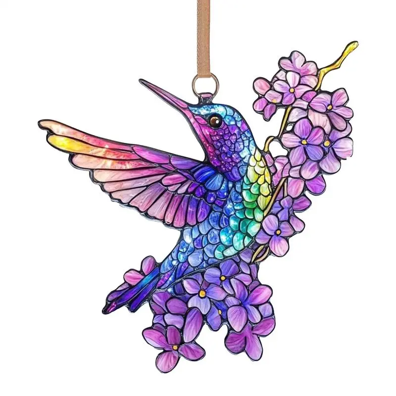 Hummingbird Sun Catcher  Bird Sun Catcher Hummingbird Flowers Wall Hangable Ornament Acrylic Stained Glass, window Hanging Decor