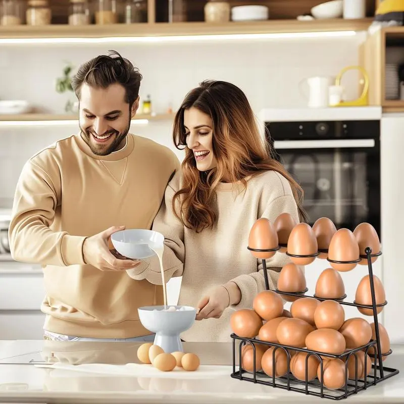 Egg Holder Countertop Metal Fresh Eggs Rack Metal Container Storage Holder Basket Organizer For Kitchen Countertop Rustic Decor
