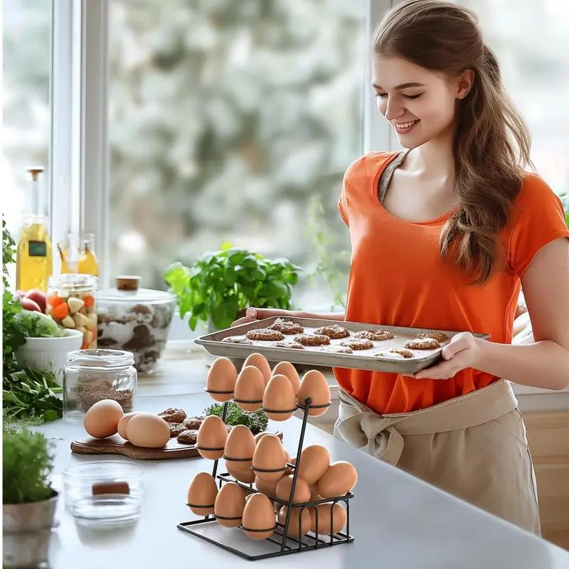 Egg Holder Countertop Metal Fresh Eggs Rack Metal Container Storage Holder Basket Organizer For Kitchen Countertop Rustic Decor