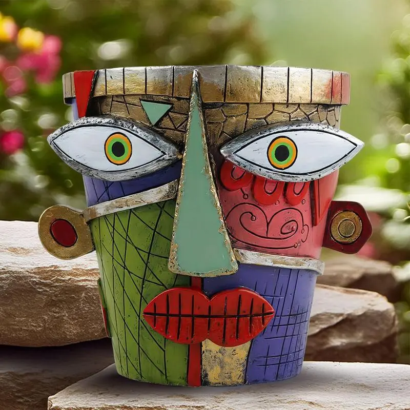 Abstract Face Planter Garden Unique Art Abstract Resin Face Flower Pot Facial Head Type Balcony Succulent Green Plant Flower Pot