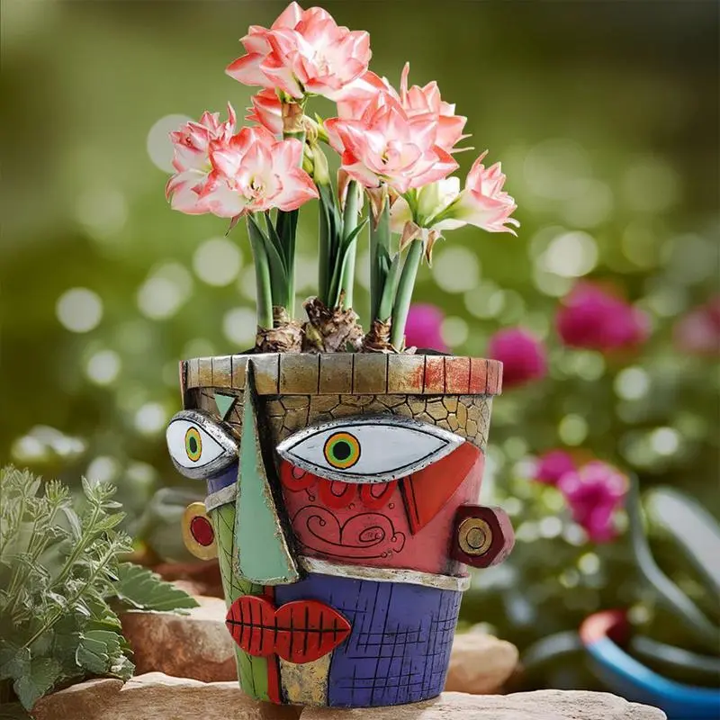 Abstract Face Planter Garden Unique Art Abstract Resin Face Flower Pot Facial Head Type Balcony Succulent Green Plant Flower Pot