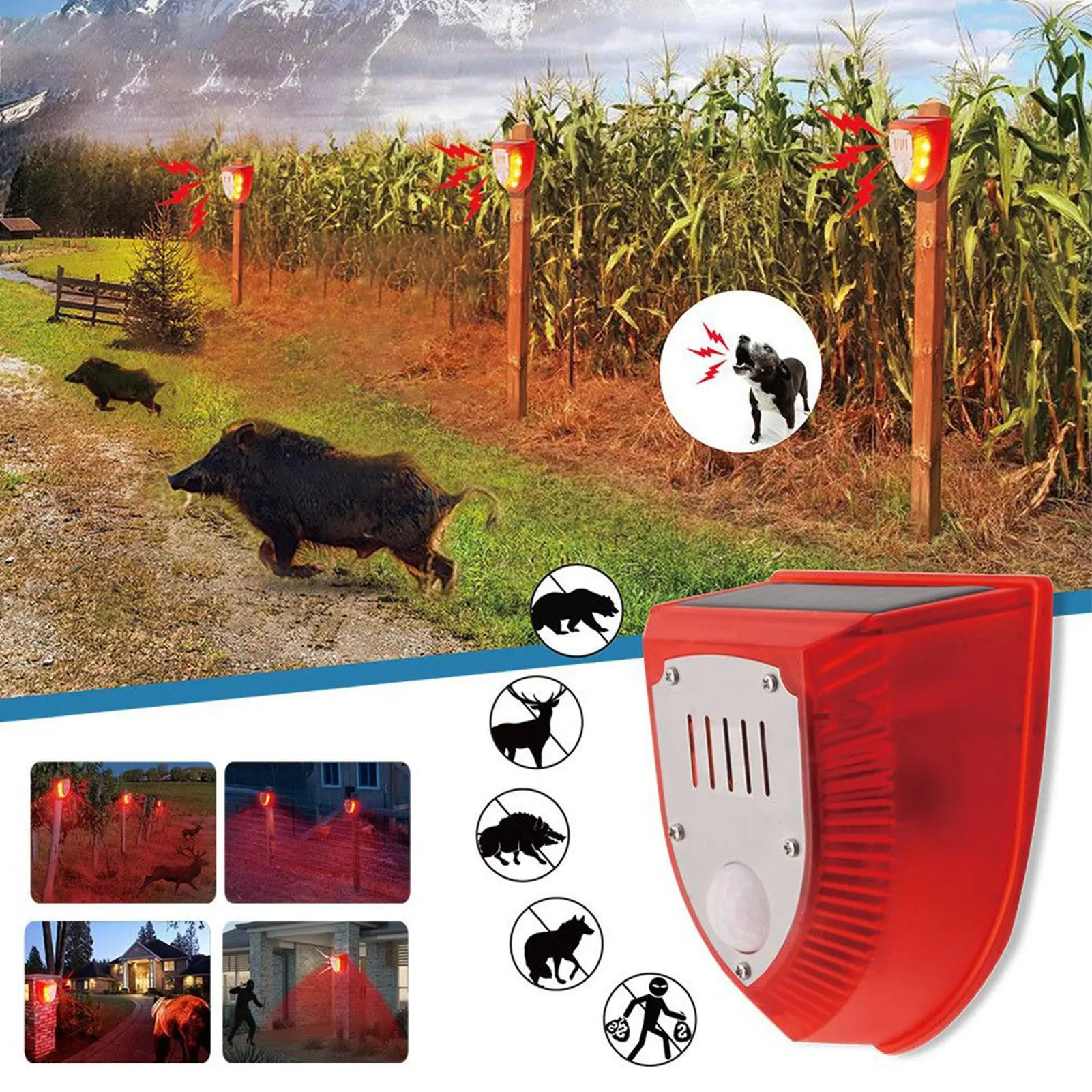 Outdoor Motion Sensor Alarm Wide Coverage Animal Away Device Weatherproof Solar Motion Sensor Drive Device For Driveway Orchard