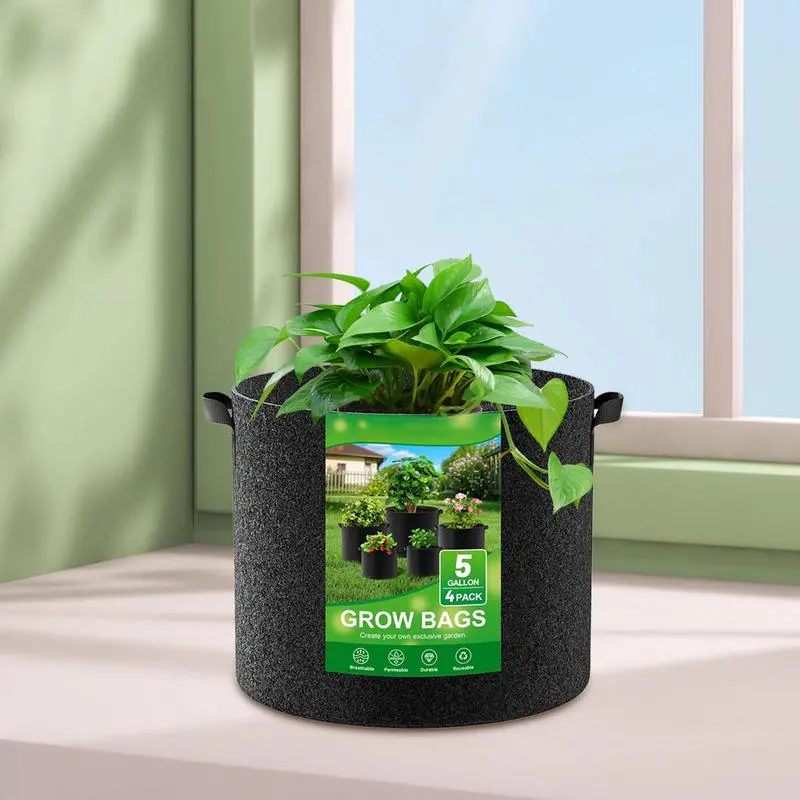 Vegetable Grow Bags 4X Non-Woven Flower Pots With Handles Breathable Growing Bag Planter Pot For Outdoor Indoor Gardening