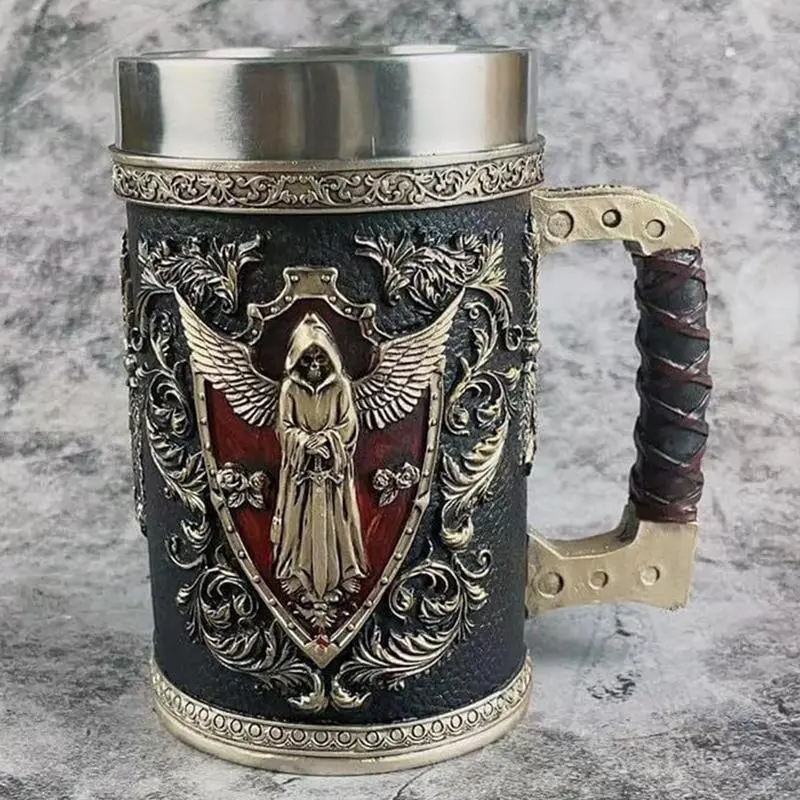 500ml Skull Coffee Mug Stainless Steel Water Container Reusable Cocktail Mug Skull Beer Mug Coffee Cup Tankard Stein Cup