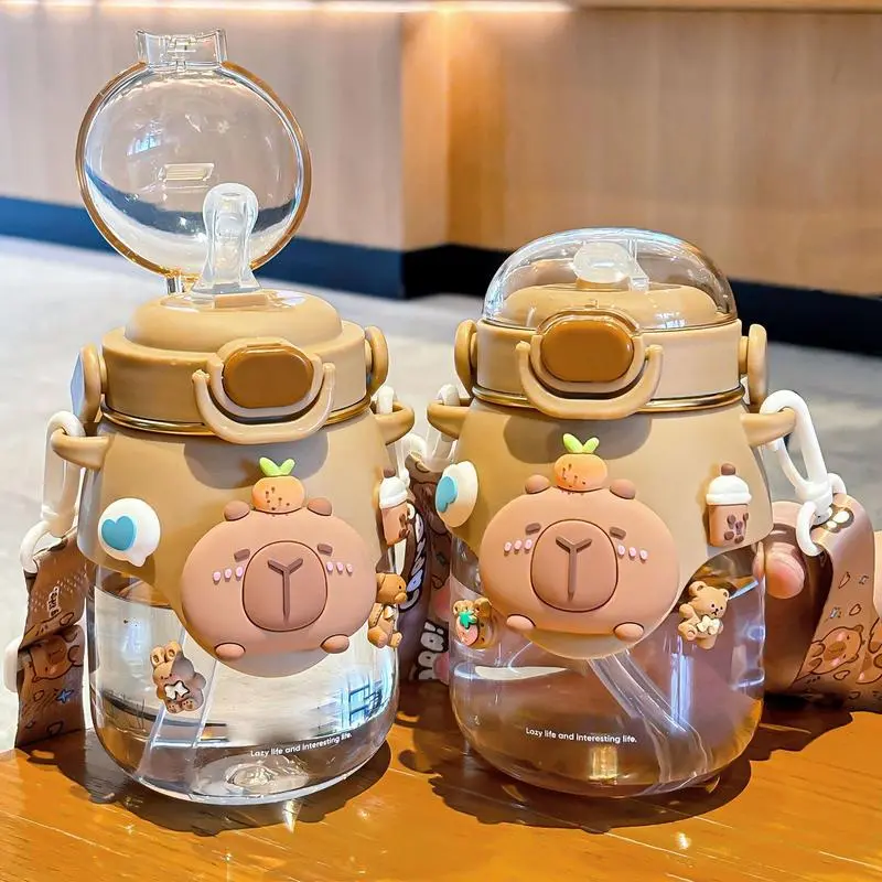 Straw Water Bottle Capybara Drink Water Cup 820ML Reusable Leakproof Jug Flask For Travel Outdoor Sports Fitness School Camping