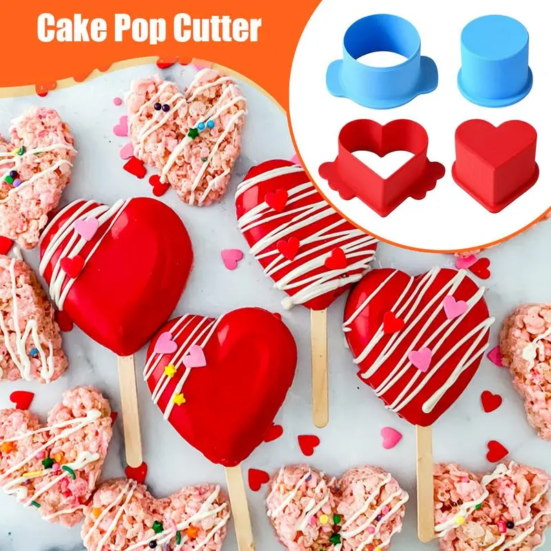 Round And Heart Cake Pop Cutter Cake Pop Cutter Pusher Maker Mold Smooth Shapes Press Set Home Baking Accessories Teaching Tool