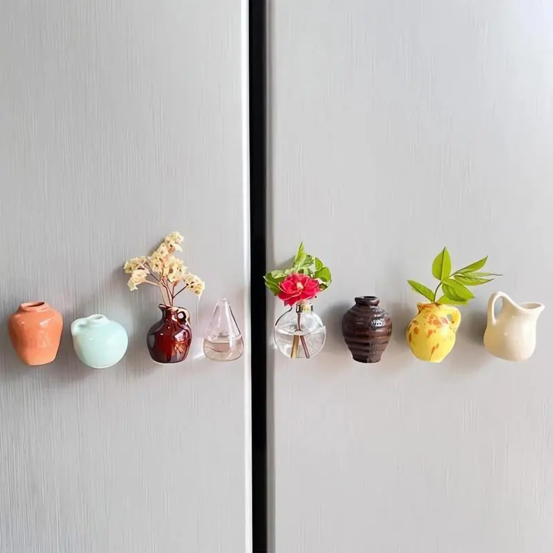 Mini Ceramics Vase Fridge Magnet 3D Resin Aesthetic Fridge Vase Magnet Refrigerator Ornament Ceramic Vase Design Magnet 6pcs