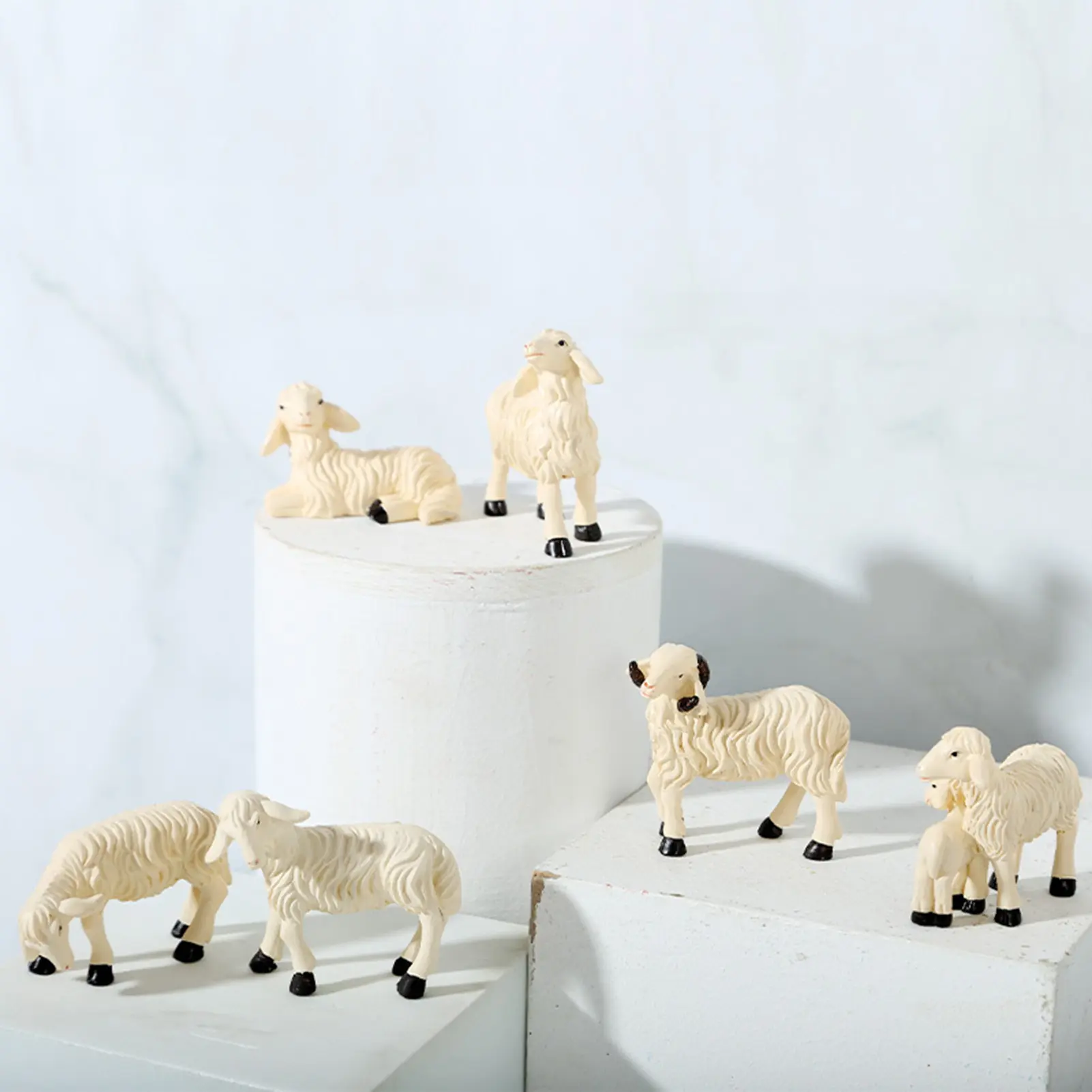 6pcs Lamb Sheep Goat Model Lamb Statue Resin Crafts Lovely Garden Animal Statues Gifts Table Decoration
