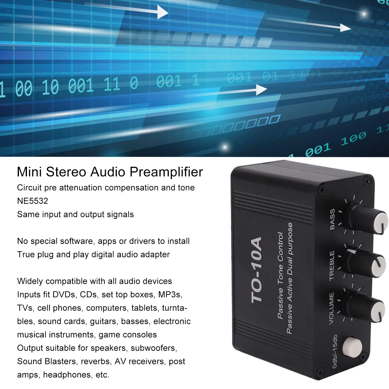 Mini Stereo Audio Preamplifier Small Headphone Amplifier NE5532 with  3.5mm Input Output Small Headphone Amplifier