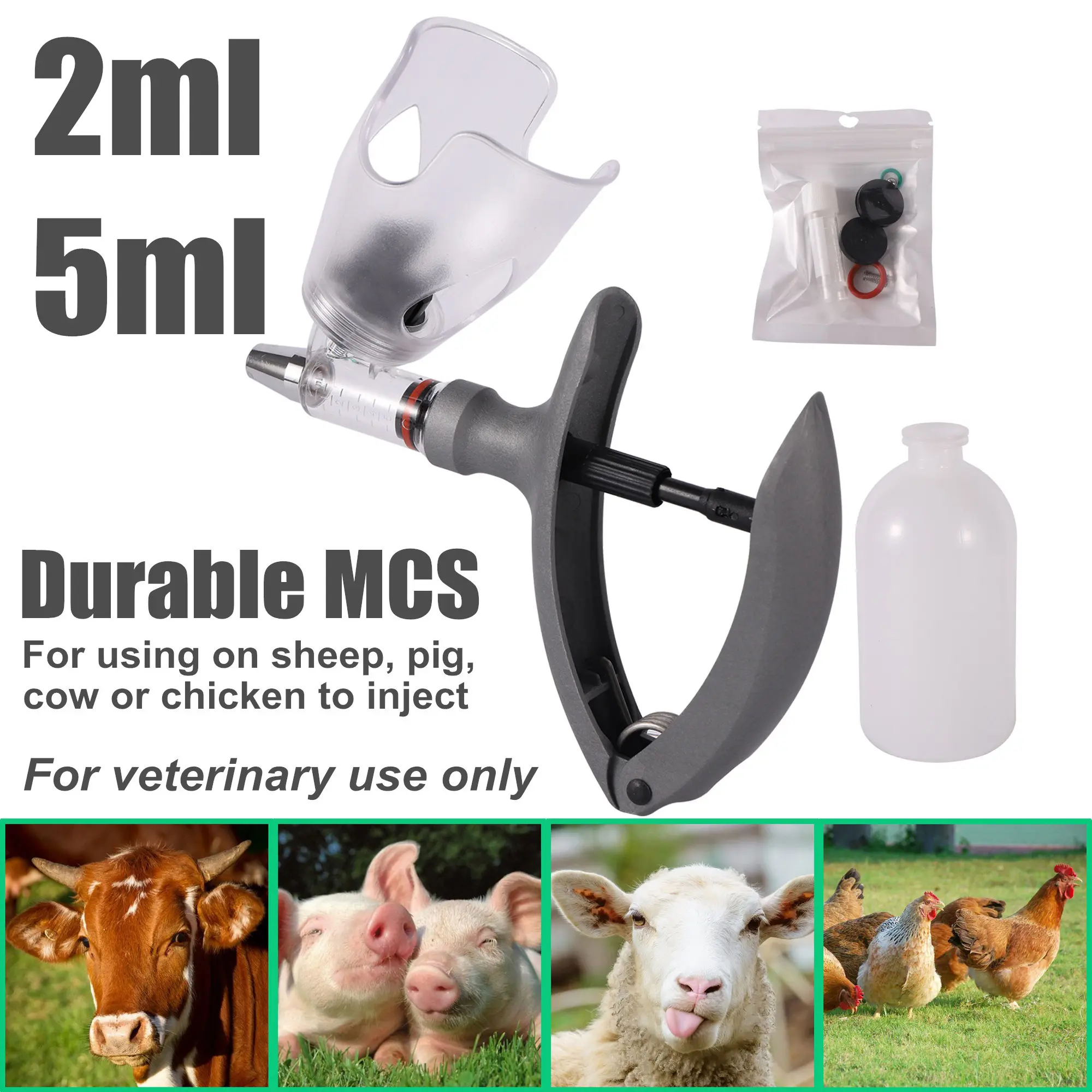 2ml/5ml Automatic Veterinary Continuous Syringe Animal Injection Adjustable Vaccine Injection for Using Pig Cattle Sheep Chicken