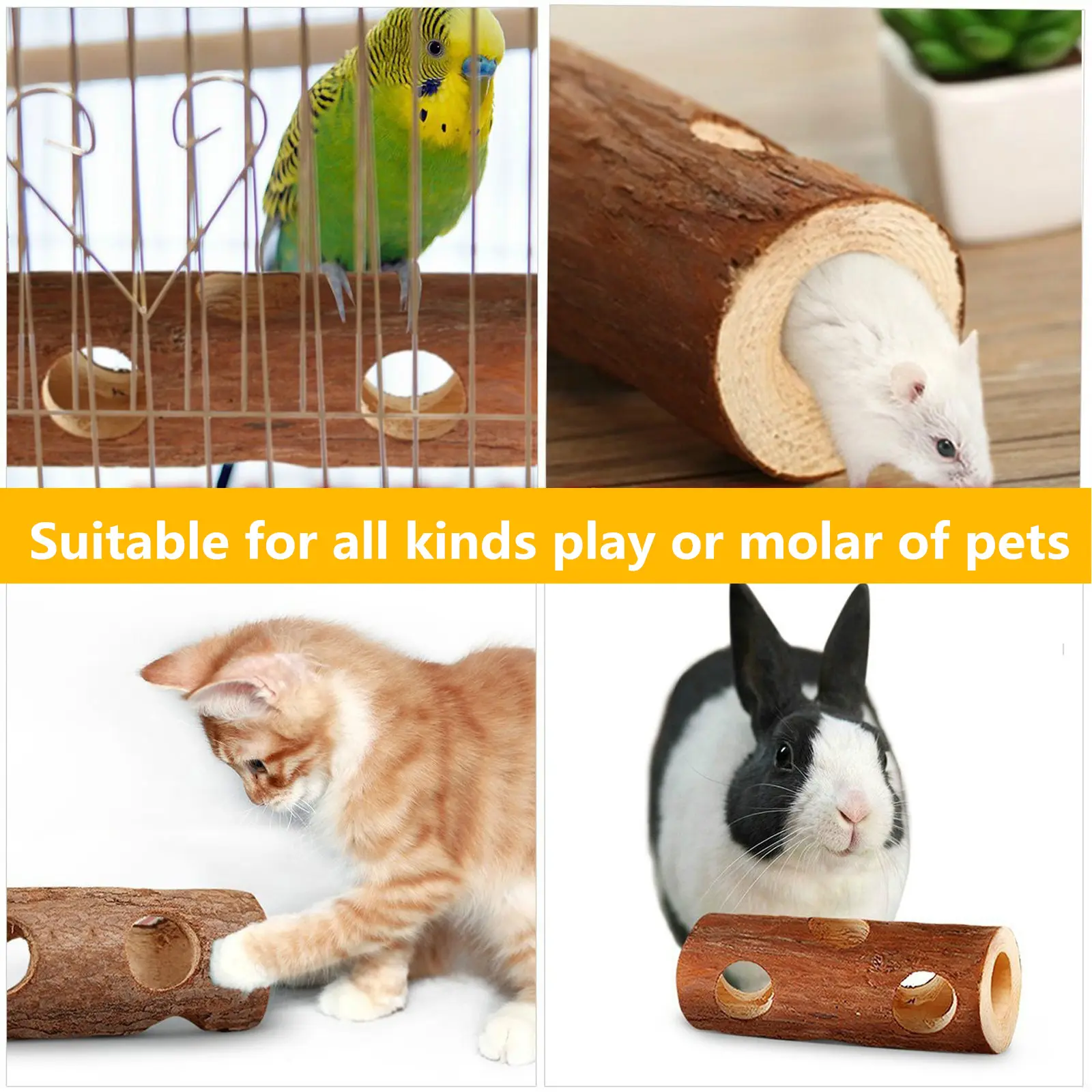 Pet Hamsters Mouses Wood Tunnel Tube Forest Hollow Tree Trunk Teeth Grinding Natural Wood Chew Toys for Small Pet Supplies 1 Pc