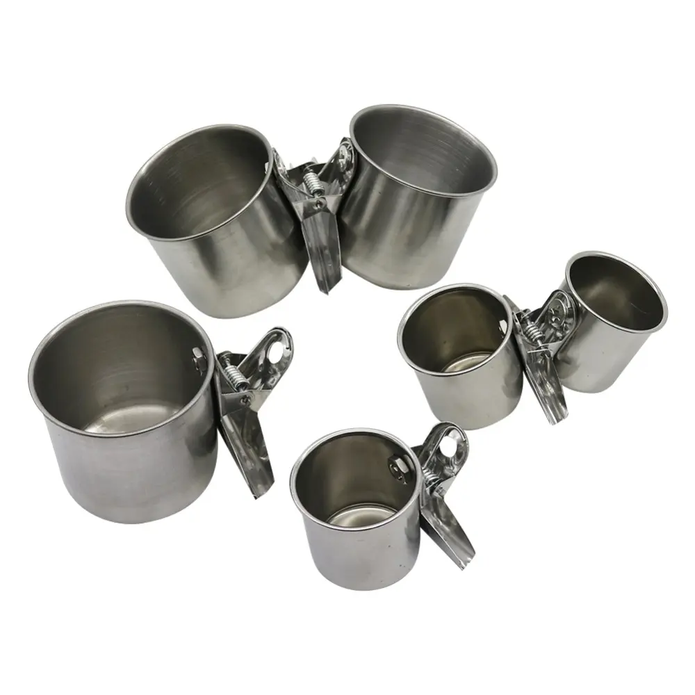 1 Pcs New Bird Feeder Cups Food Water Feeding Bird Double Cups With Clip Stainless Steel Parrot Cage Stand Bird Supplies