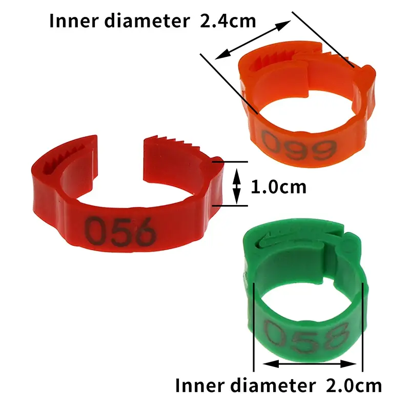 100 Pcs Adjustable snap-on Chicken Foot Ring Laser Print Digital Label Chicken Duck Pigeon Leg Farm Label Identification