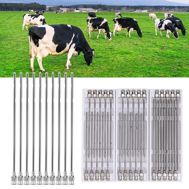 10 Pcs Stainless Steel Cow Breast Needle Milking Needle Cow Goat Milking Needle Milk Through Syringe Farm Animal Breast Needle
