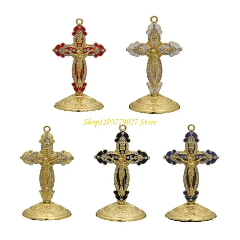C4DF Vibranted Metal Enamel Crucifix Decoration For Home Office Car Christian Craft Orname