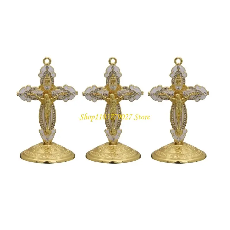 C4DF Vibranted Metal Enamel Crucifix Decoration For Home Office Car Christian Craft Orname