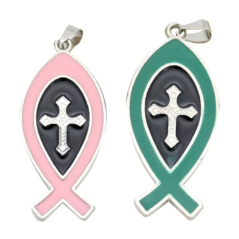 Double Side for Cross Charm Metal Catholic Pendant Religious Hanging Ornament for Handmade DIY Necklace Backpack Keychai