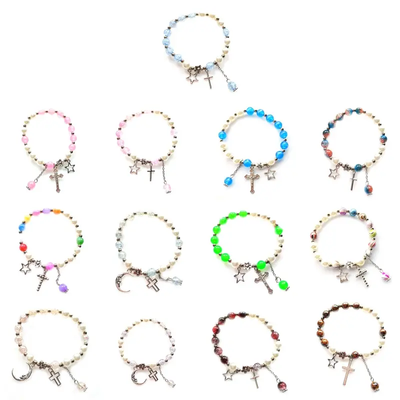Baptism Favors Mini Rosaries with for Cross 5mm Acrylic Beads Bracelet Christening Favors for First Communion Baby Showe