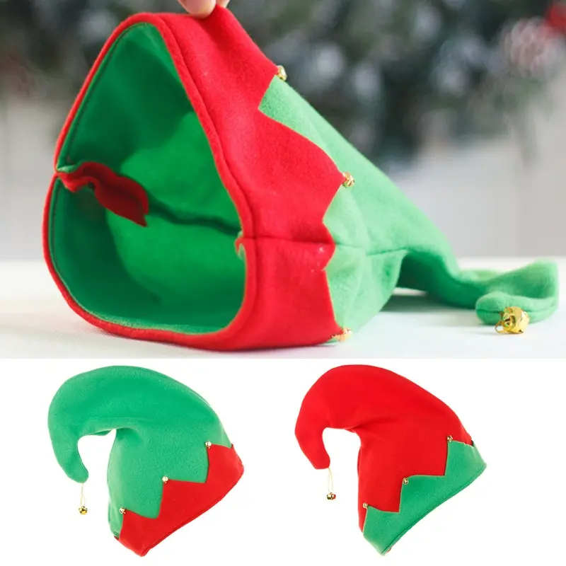 Y1UB Elf Hats with on the Curled Top Caps in Contrast Colors for Xmas