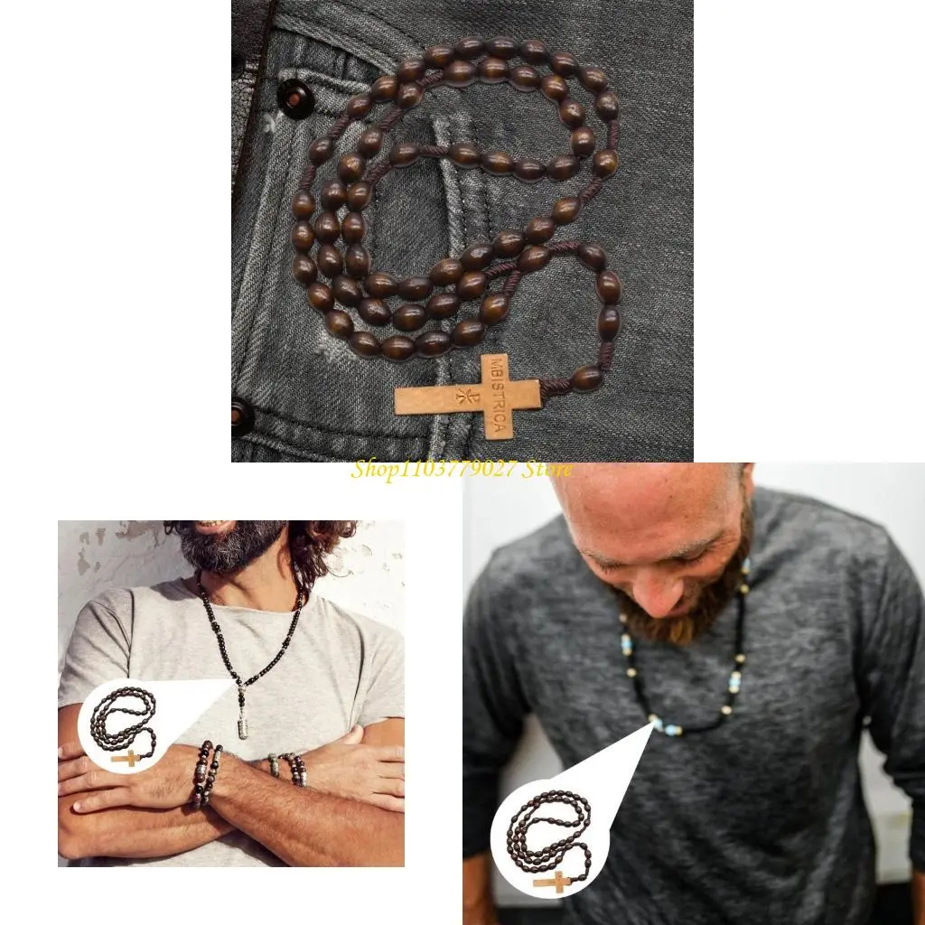 C4DF Classical Religious Rosary Natural Beads with Crosses for Daily Wear
