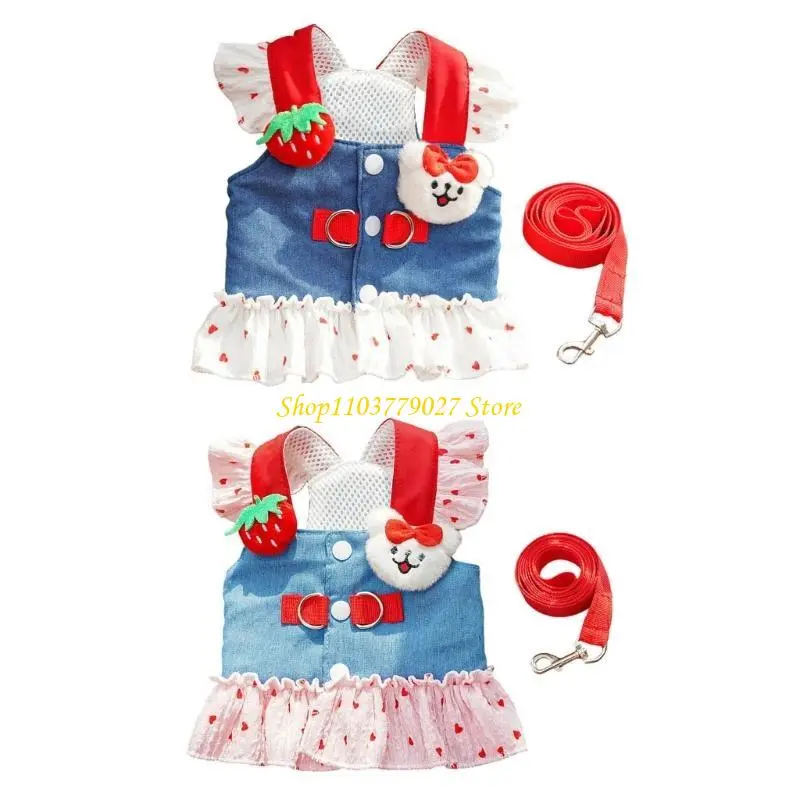 C4DF Lovely Puppy Beach Dresses T-shirt Ruffled Beach Strawberry Outfit Elegant Props