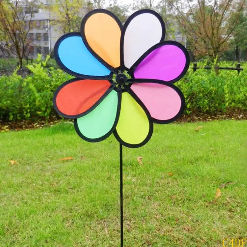 C4DF Windmill Children Kids Garden Decoration 8 Leaves Colorful Outdoors Spinner