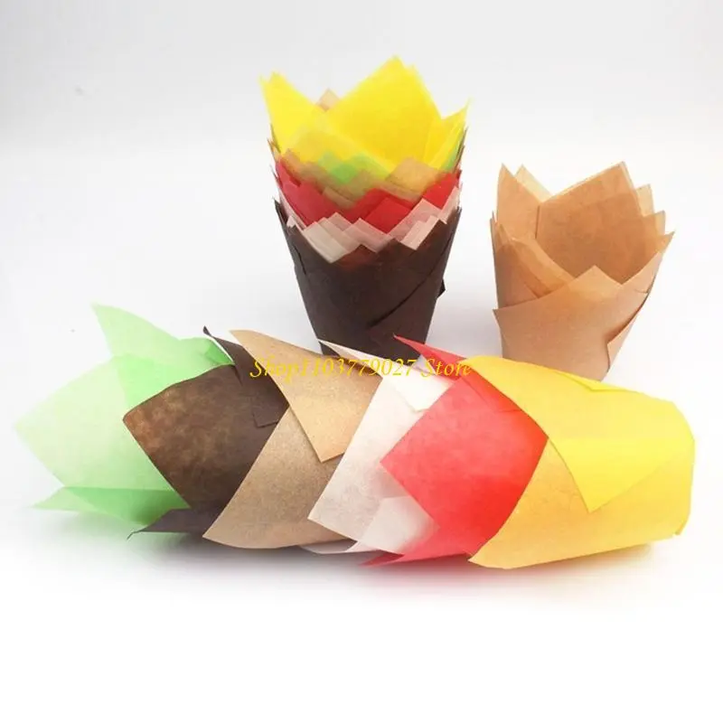 C4DF 50Pcs Tulips Muffin Cups Unique Cupcake Cases For Birthdays And Holiday Baking