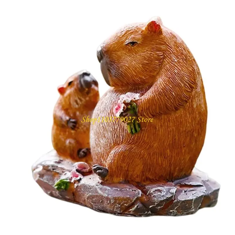 C4DF Resins Capybara Figurine Miniature Ornament for Home Office Interior Decoration