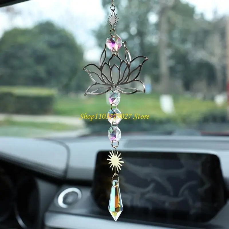 C4DF Crystal Glass Suncatchers Metal Flower Hanging Pendant for Home Garden Charm
