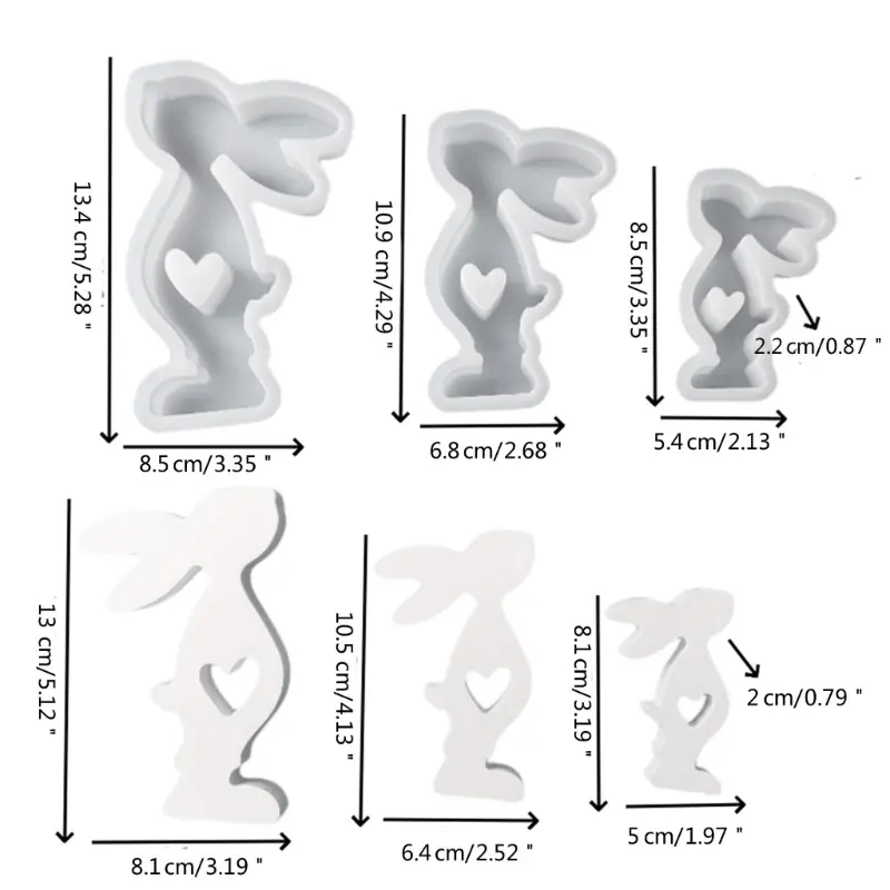 Y1UB Heart Rabbit Molds Easter Rabbit Silicone Mould Handmade Molds DIY Craft