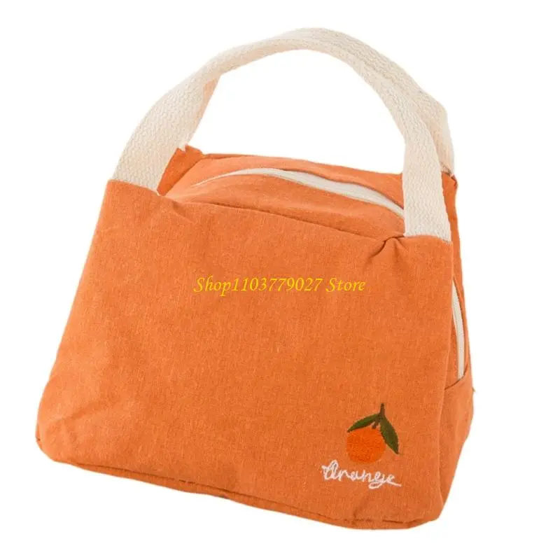 C4DF Leakproof Thermal Bag Cotton Linen Fruit Theme Lunch Box Holder with Handle
