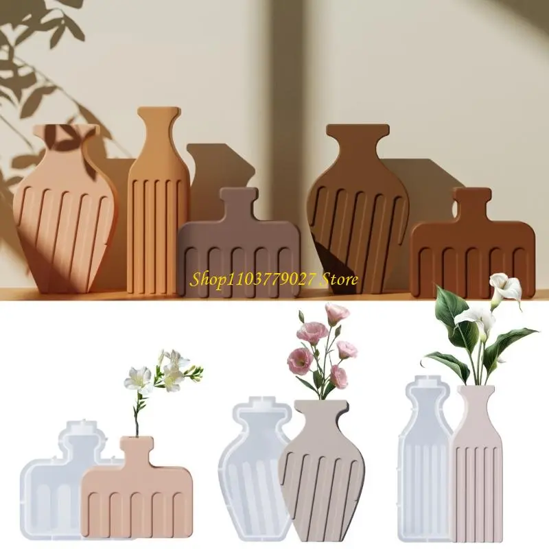 C4DF Striped Silicone Vase Molds Epoxy Resin Silicone Molds Flower Vase Silicone Molds for Flower Vase Home Decoration