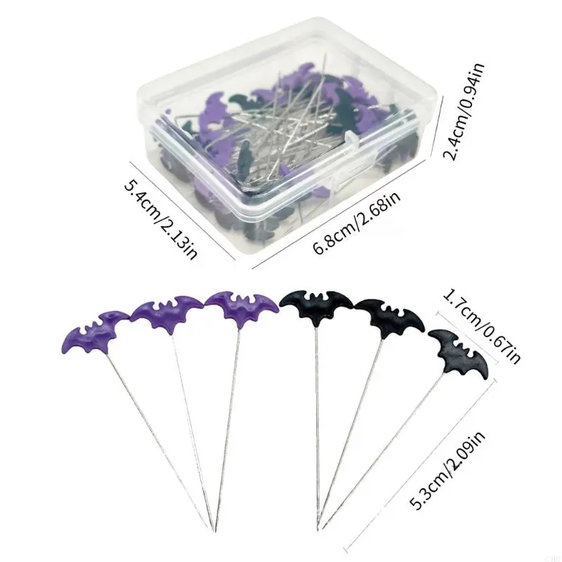 C4DF 50/100pcs Halloween Bat Dressmaking Pins Sewing Embroidery Patchwork Tools Positioning Needle Fixed Button Pins DIY