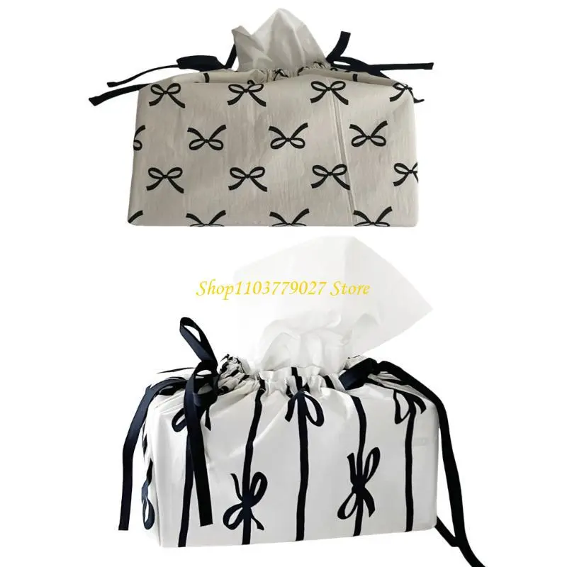 C4DF Charm Bowknot Tissue Pocket Cotton Storage Bag Home Accessory for Everyday Use