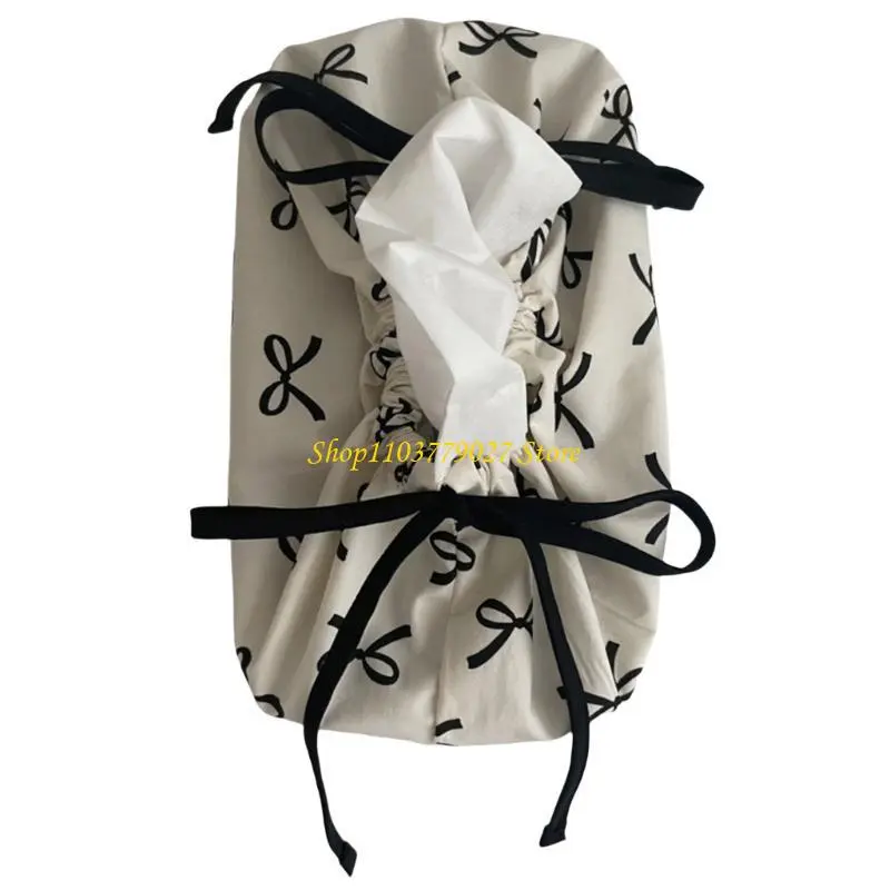 C4DF Charm Bowknot Tissue Pocket Cotton Storage Bag Home Accessory for Everyday Use