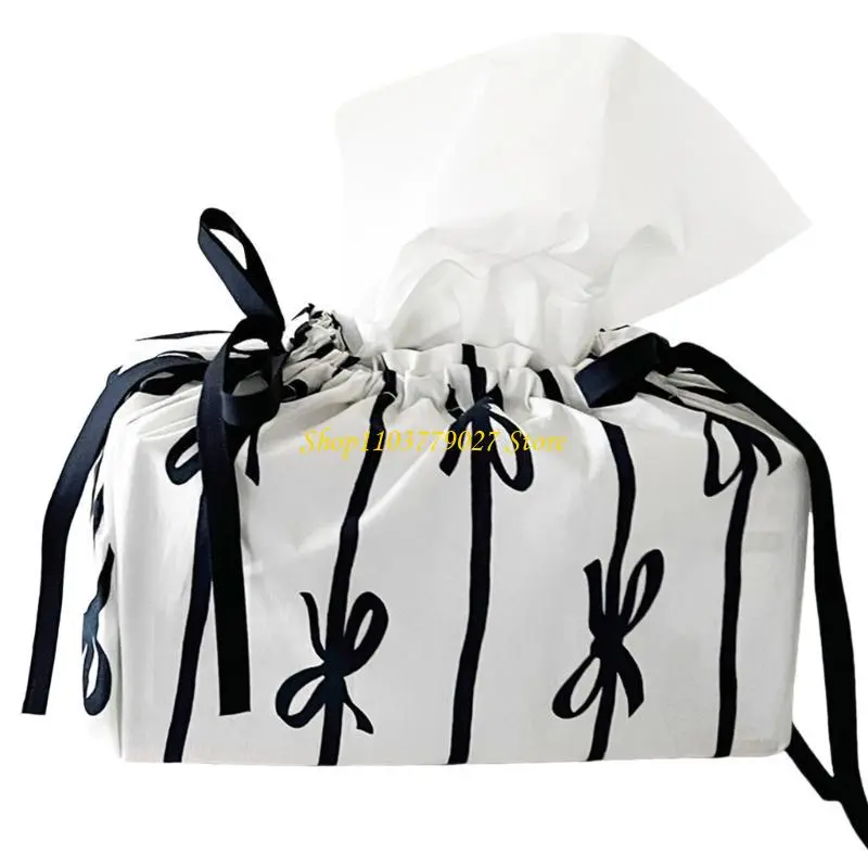 C4DF Charm Bowknot Tissue Pocket Cotton Storage Bag Home Accessory for Everyday Use