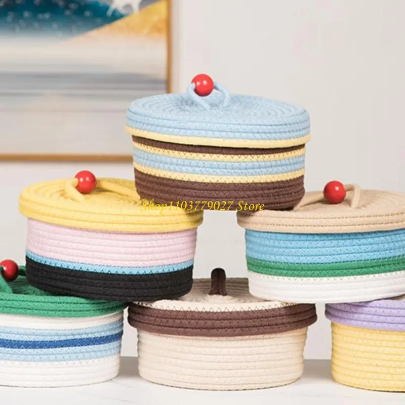 C4DF Modern Round Storage Basket With Lid Multipurpose Home Decoration Box