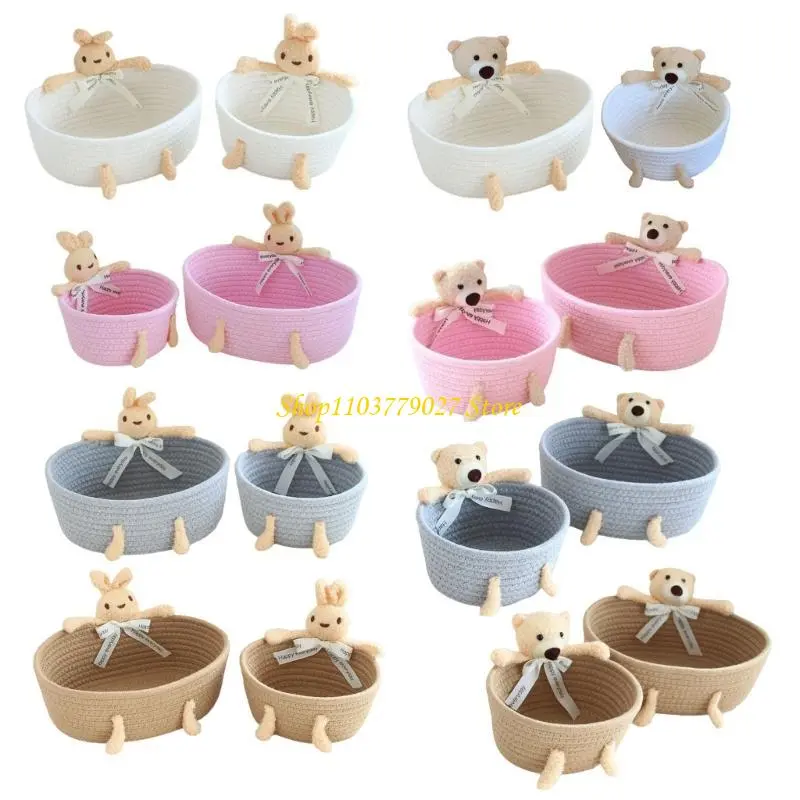C4DF Decorative Handwoven Organizers Box Practical Handcrafted Bear & Rabbit Designs Storage Case for Keeping Home Neat