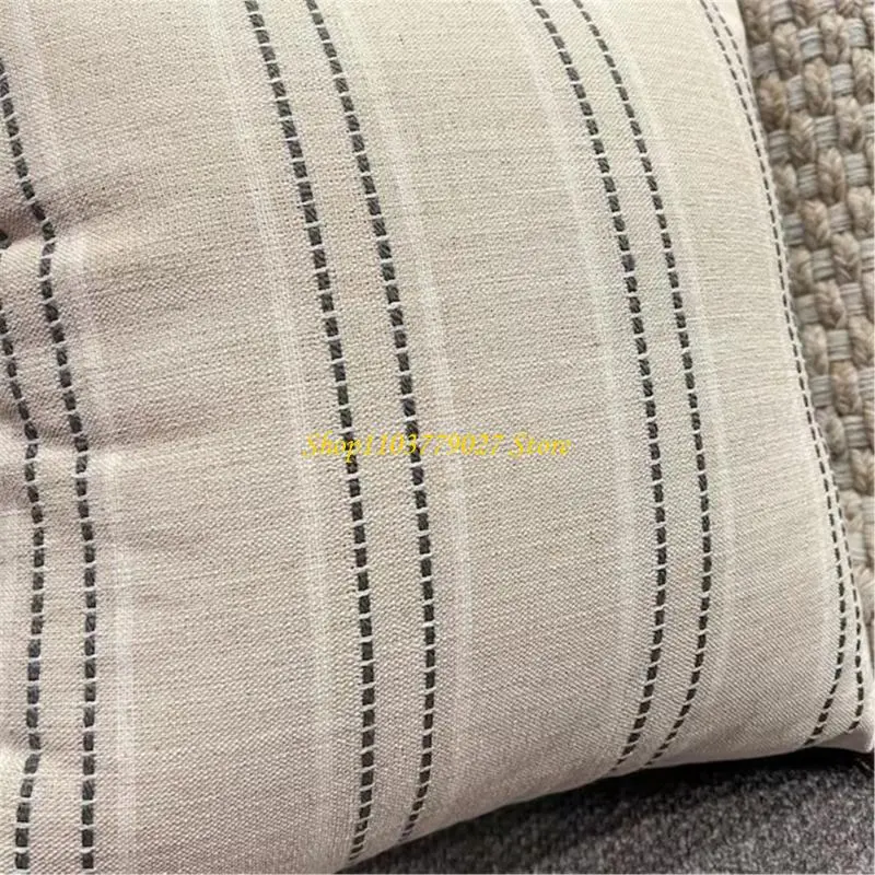 C4DF Pillow Case Striped Linen Cushion Covers with White and Black Stitching