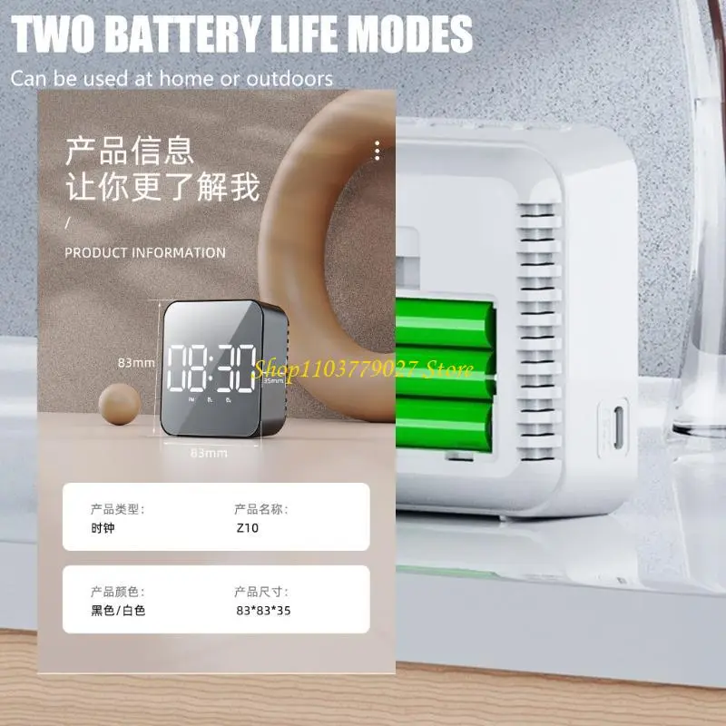 C4DF Fashionable LED Digital Mirror Clock with Voice Control Alarm Time and Temperature Display for Students Table Clock
