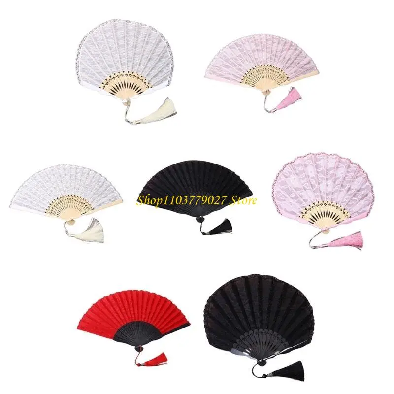 C4DF Handmade Bamboos Ribs Embriodery Hand Laces Fan Bride Wedding Battenburg Laces Fan