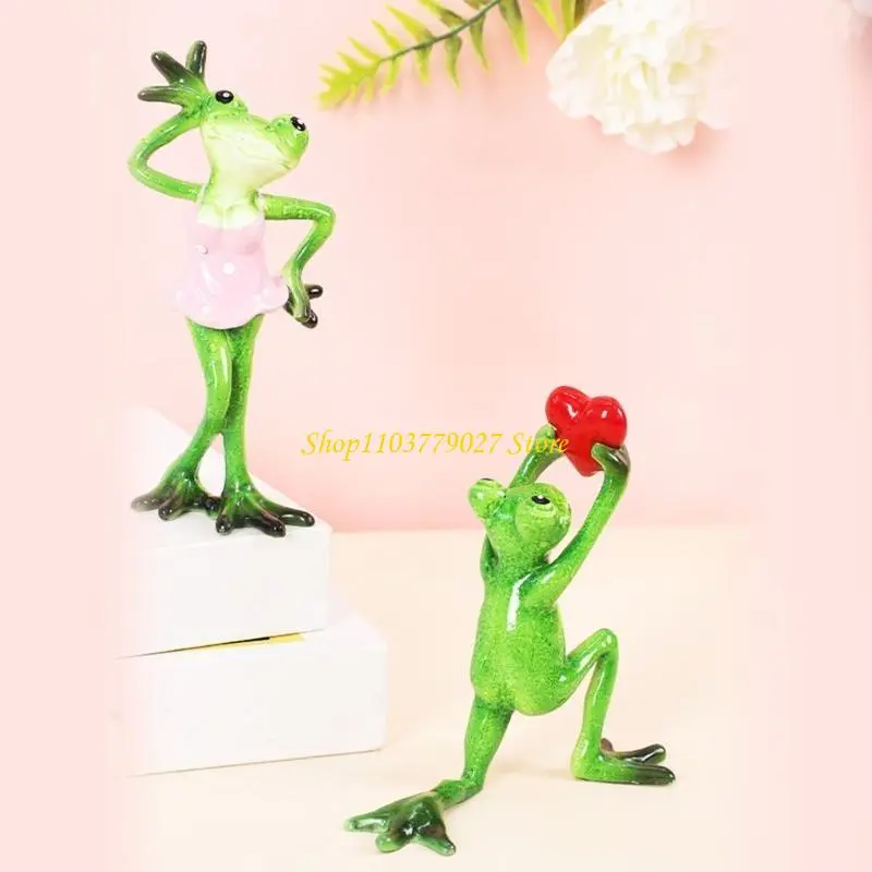 C4DF Frogs Figurines Garden Resins Frogs Statue 3D Animal Ornaments Couple Collection