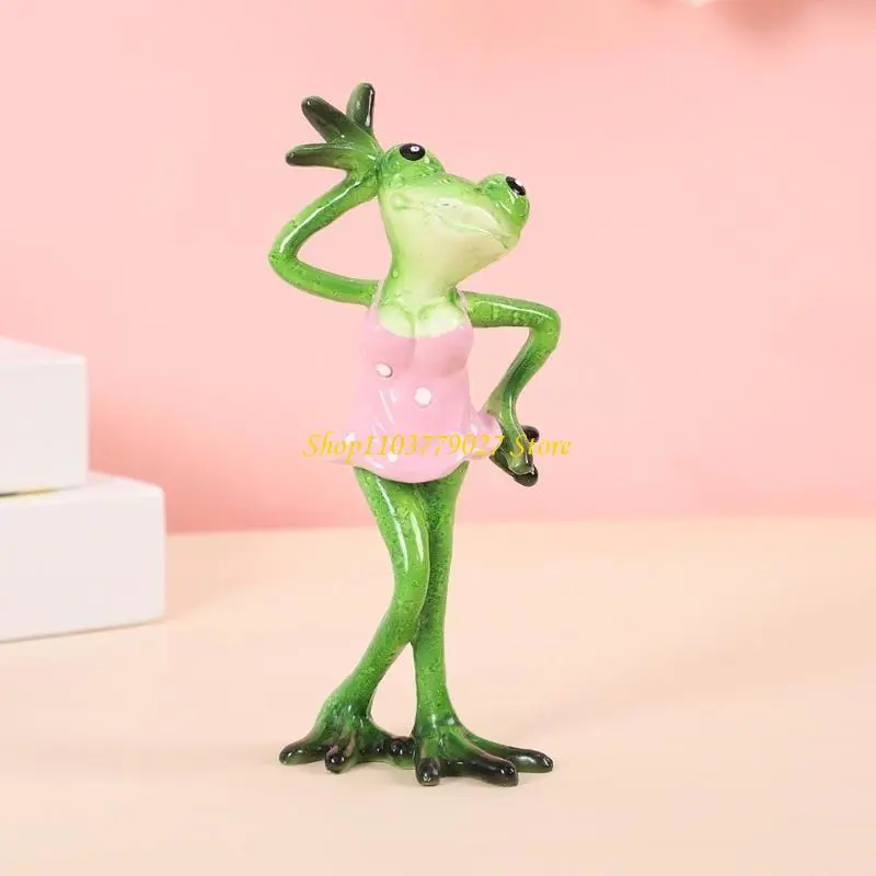 C4DF Frogs Figurines Garden Resins Frogs Statue 3D Animal Ornaments Couple Collection