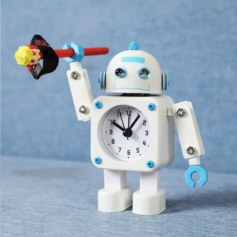 for Creative Cartoon Robot Alarm Clock Metal Wake-up Clocks with Flashing Eye